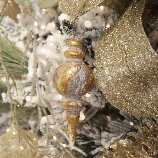 Christmas Joy Antique Gold Finial Tree Decorations Set of 3