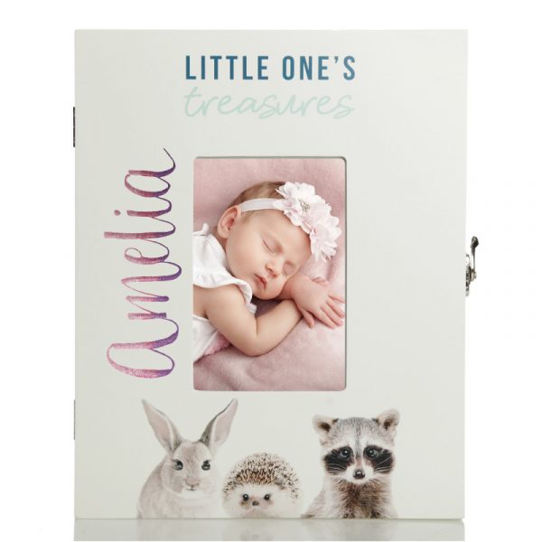 Personalised Little One Treasures Baby KeepSake Box with Photo Frame Baby Girl