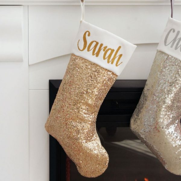 Candy Cane Christmas Personalised Silver and Gold Sequin Christmas Stockings