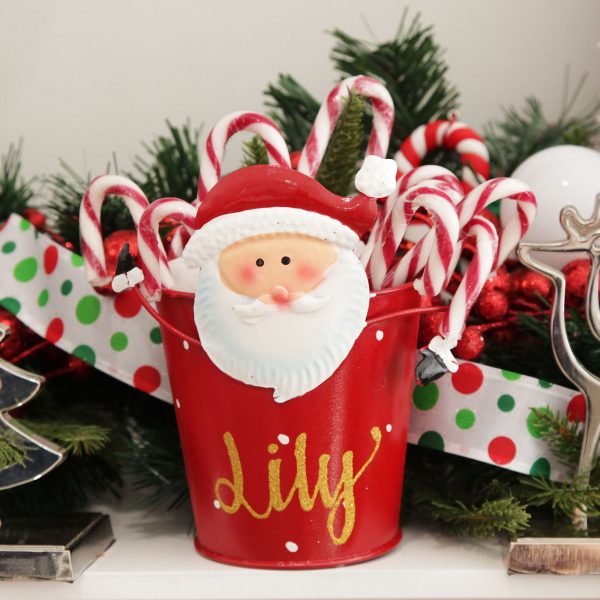 Candy Cane Christmas Personalised Santa Metal Christmas Treat Bucket