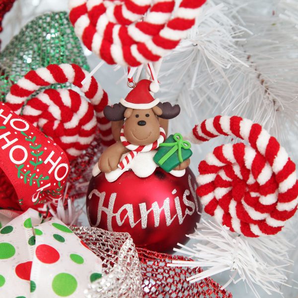 Candy Cane Christmas Red Reindeer Christmas Character Bauble