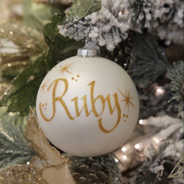 Christmas Joy Pearl Glass Personalised Christmas Bauble Named Ruby