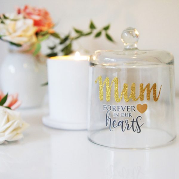 Personalised Forever In Our Hearts White Soy Candle with Glass Cloche