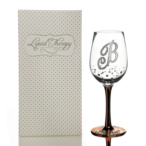 Personalised Rose Gold Bling Letter Monogram Wine Glass Giftbox