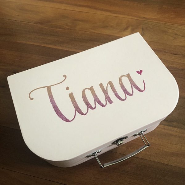 Personalised Pink Baby Suitcase Tiana Keepsake Box