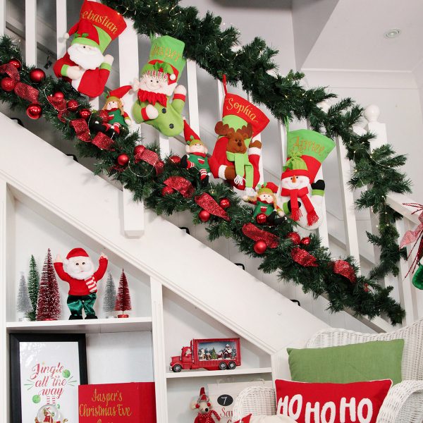 Personalised Stockings Santa, elf, Reindeer, Snowman Placed in the Staircase
