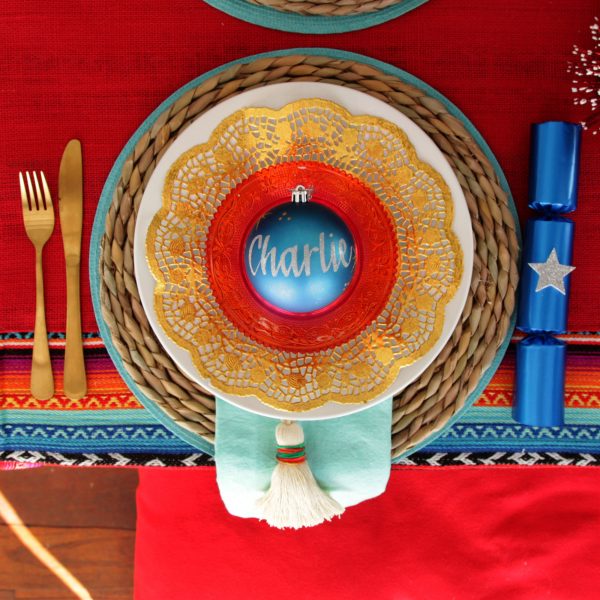 Falalala Llama Christmas Fiesta Table Blue Personalised Shatterproof Bauble Named Charlie