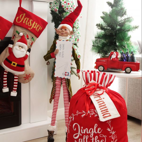 Candy Cane Christmas Cute Santa Workshop Elf Door Ornament