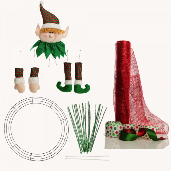 3D Felt Elf DIY wreath Kit Main Red Mesh