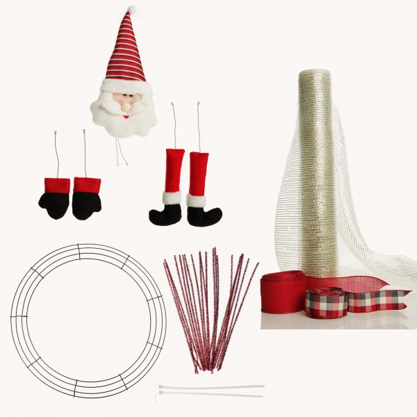 3D Felt Santa DIY Wreath Kit Silver Mesh