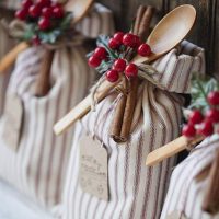 Cookie Sacks and red berry pick with wooden spoon