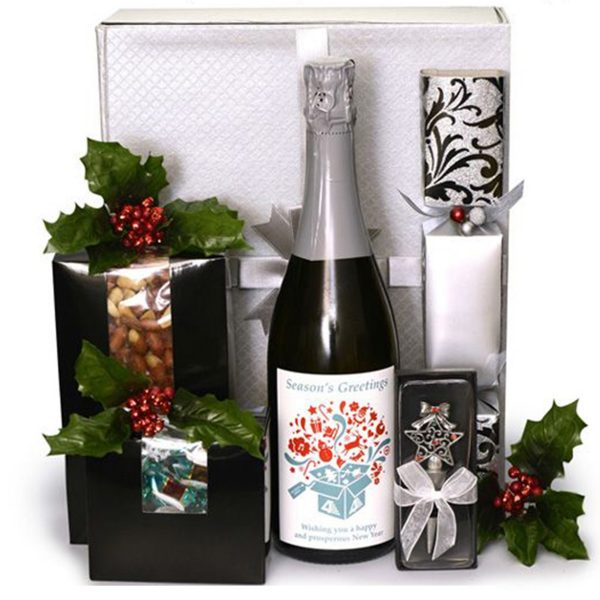 Christmas Gift Set - Wine, Pewter Star Corkscrew, and box behind