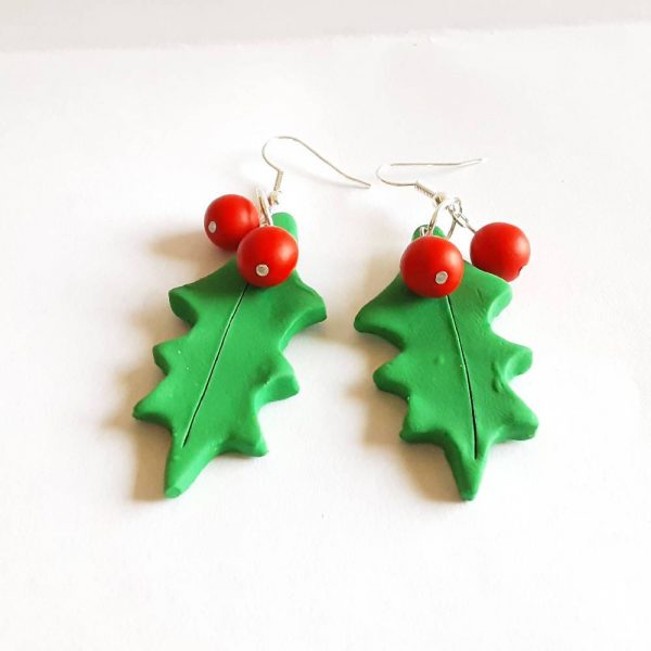 Two Christmas Leave and Orange Berry Earrings Created By Kez