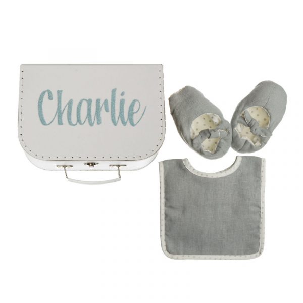 Personalised Baby Boy Bootie and Bib Gift Hamper with Named Charlie
