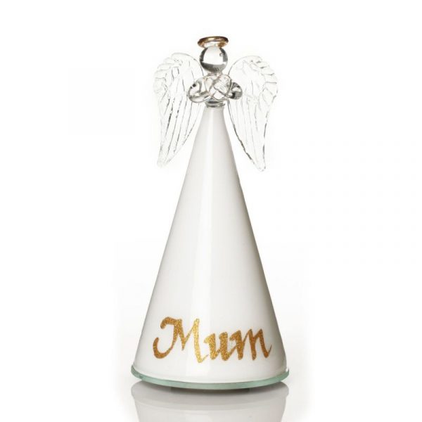 White Glass Light Up Angel Large with Heart and Name