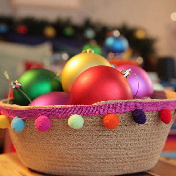 Falalala Llama Christmas Fiesta Craft Basket Placed in a Table