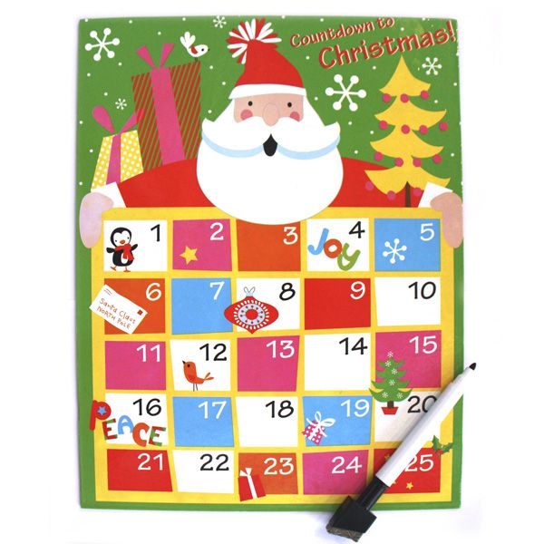 Christmas Advent Whiteboard With a Santa Cartoon Picture Includes Whiteboard Marker with Eraser