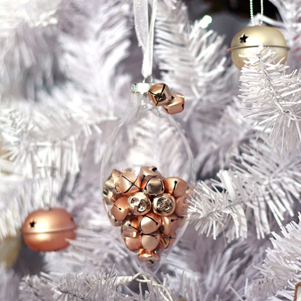 Pastels and Pearls Craft Bauble with Mini Bells Hanging in a Christmas Tree