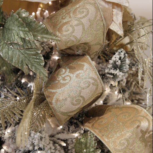 Christmas Joy Wide Gold Velvet and Glitter Swirl Wired Ribbon Garland