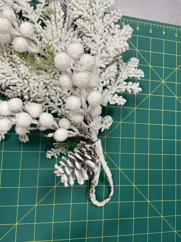 Mixed Pine and Cone Snowy Christmas Teardrop Spray with Ring Hanger