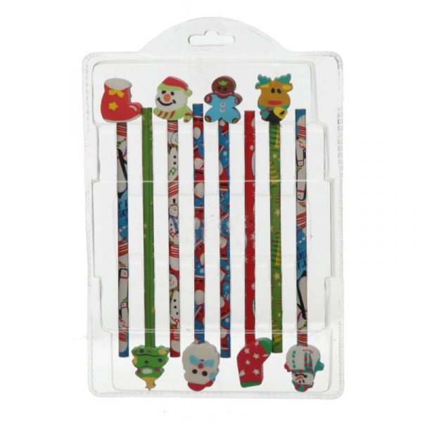 Christmas Pencils with Erasers - Pack of 8 Each Pencil Features a Different Design and eraser