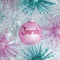 Pretty Little Christmas Baby Pink Glass Personalised Christmas Bauble