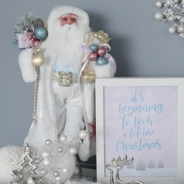 Pretty Little Christmas Pastel and White Santa Christmas Ornament