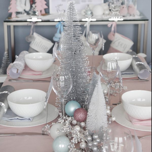 Pretty Little Christmas Silver Wire Christmas Tree with Snow and White Bottle Bush Tree