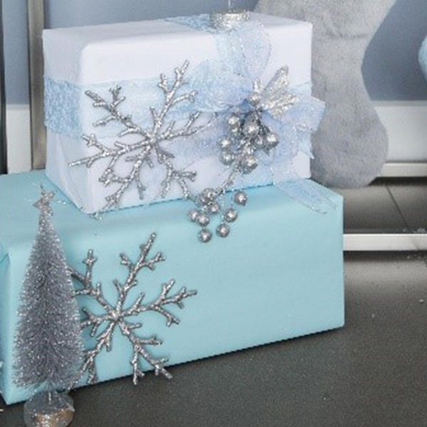 Christmas Wrapped Presents with Table Top Tree and Snowflake Ornament