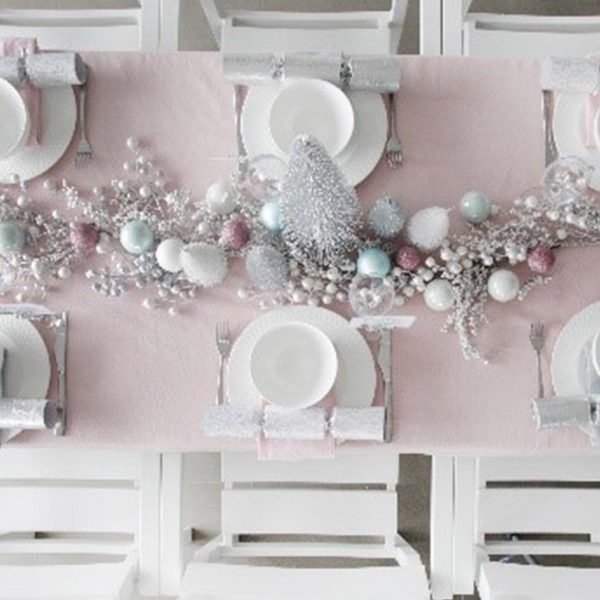 Pretty Little Christmas Pastel and White Table Set Up