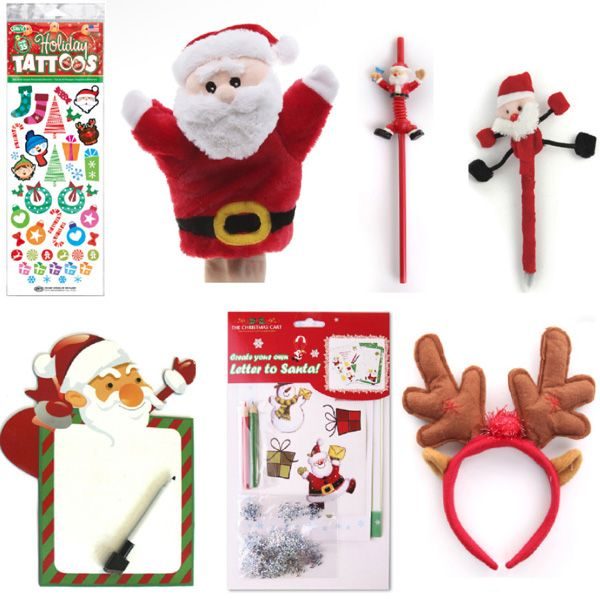Christmas Childrens Stocking Stuffers Christmas penchils, Chritmas Temporary Tattoos, Santa White Board, Raindeer Headband