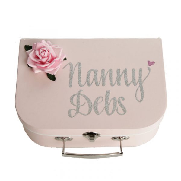 Pink Personalised Nancy Debs Treasures box with Rose attached