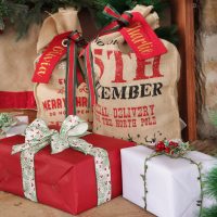 Bush Christmas Personalied Do not Open Burlap Santa Sack and Personalised Elf Made Santa Sack with Presents
