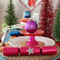 Falalala Llama Christmas Fiesta Bon Bon and Purple Personalised Shatterproof Bauble Cropped Square