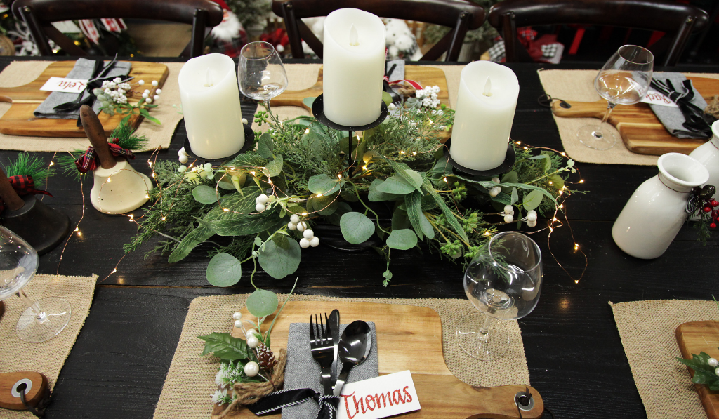 Farm Fresh Christmas Table White Berry and Frosted Leaf Christmas Table Centrepiece Candle Holder Header