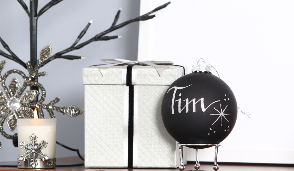 Luxe Christmas Black Glass Personalised Christmas Bauble Header