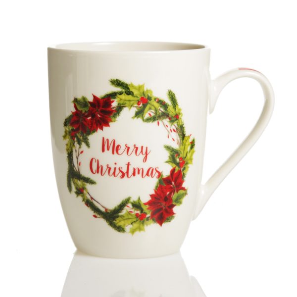 Merry Christmas Mug with wreath placed in a white background