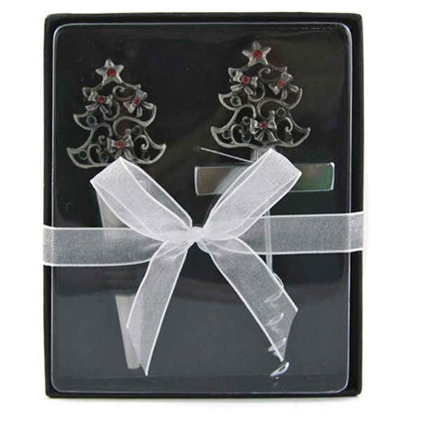 Two Pewter Christmas Tree Letter Opener Wrapped in a box with Bow