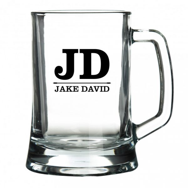 Personalised Beer Glass Stein Monogram Initials JD Jake David