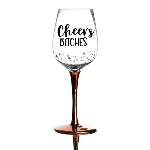 Personalised Cheers Bitches Rose Gold Wine Glass