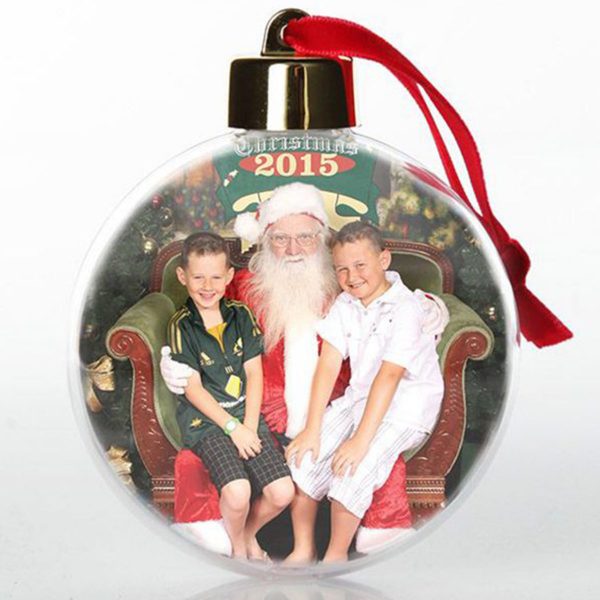 Photo Bauble Ornament with Picture of Santa and 2 Kids on hes Lap