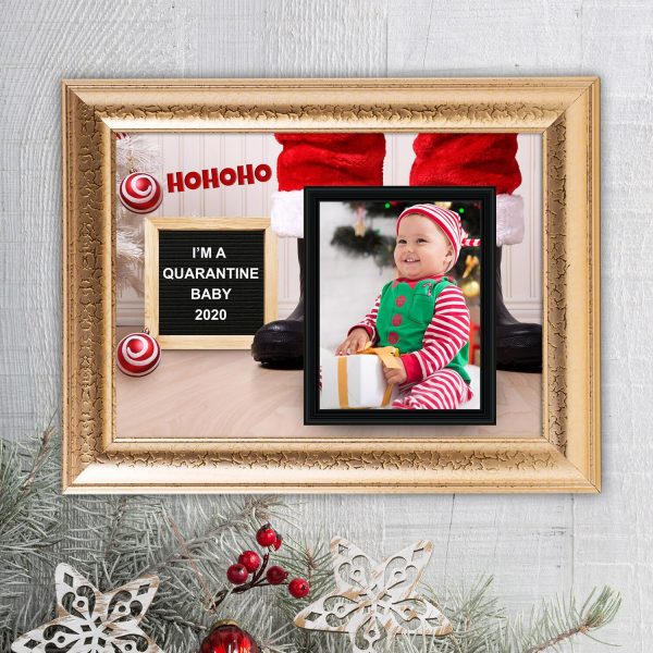 Stay at home santa photo Boots with a baby saying Im a quarentine Baby 2020