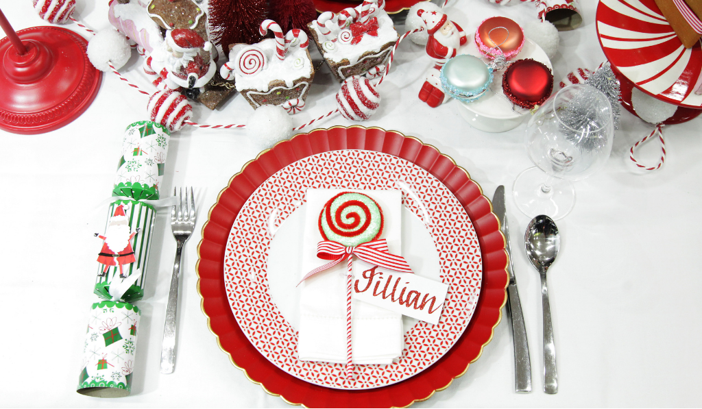 Peppermint Candy Christmas Personalised Table Setting Plate Set