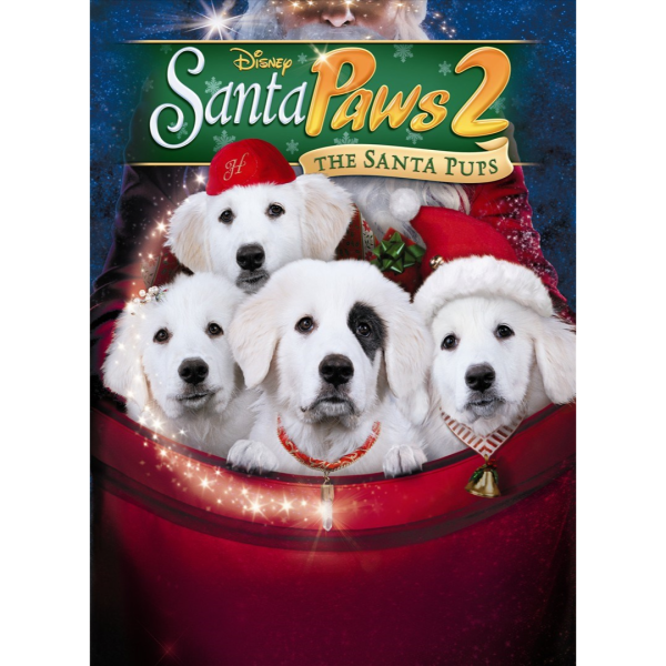 Santa Paws 2 Movie - Four Cute Dogs and Santa Claus Above them