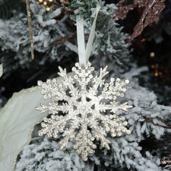 Boho Glam Christmas Champagne Glitter Snowflake Tree Decorations Set of 2