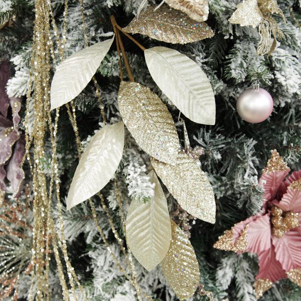 Boho Glam Christmas Champagne Sequin and Glitter Mixed Leaf Spray