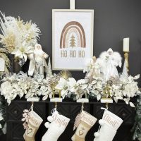 Boho Glam Christmas Free Poster Download Mantle with Christmas Stocking and Floral Ornament