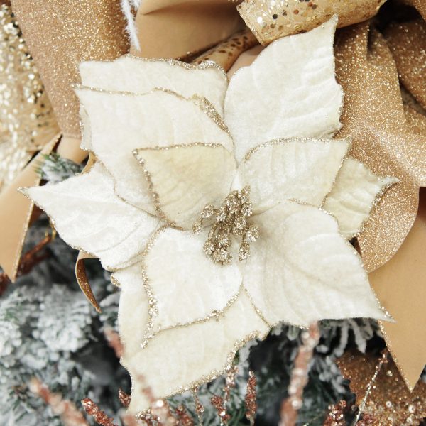 Boho Glam Christmas Ivory Velvet Poinsettia with Flower Clip Glitter