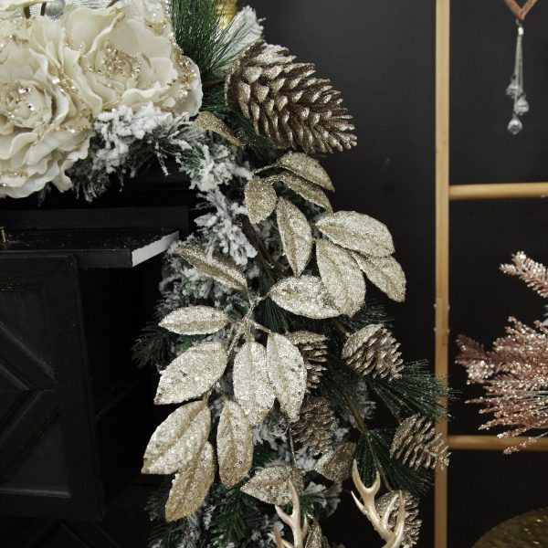 Boho Glam Christmas Mantle Champagne Sequin Mixed Leaf Christmas Garland
