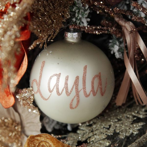 Boho Glam Chrismtas Pearl Glass Personalised Christmas Bauble Square